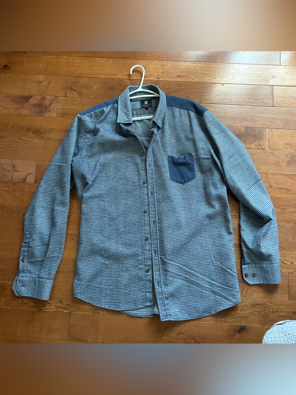Men's Blue Checked Button-Down Shirt with Contrast Pocket